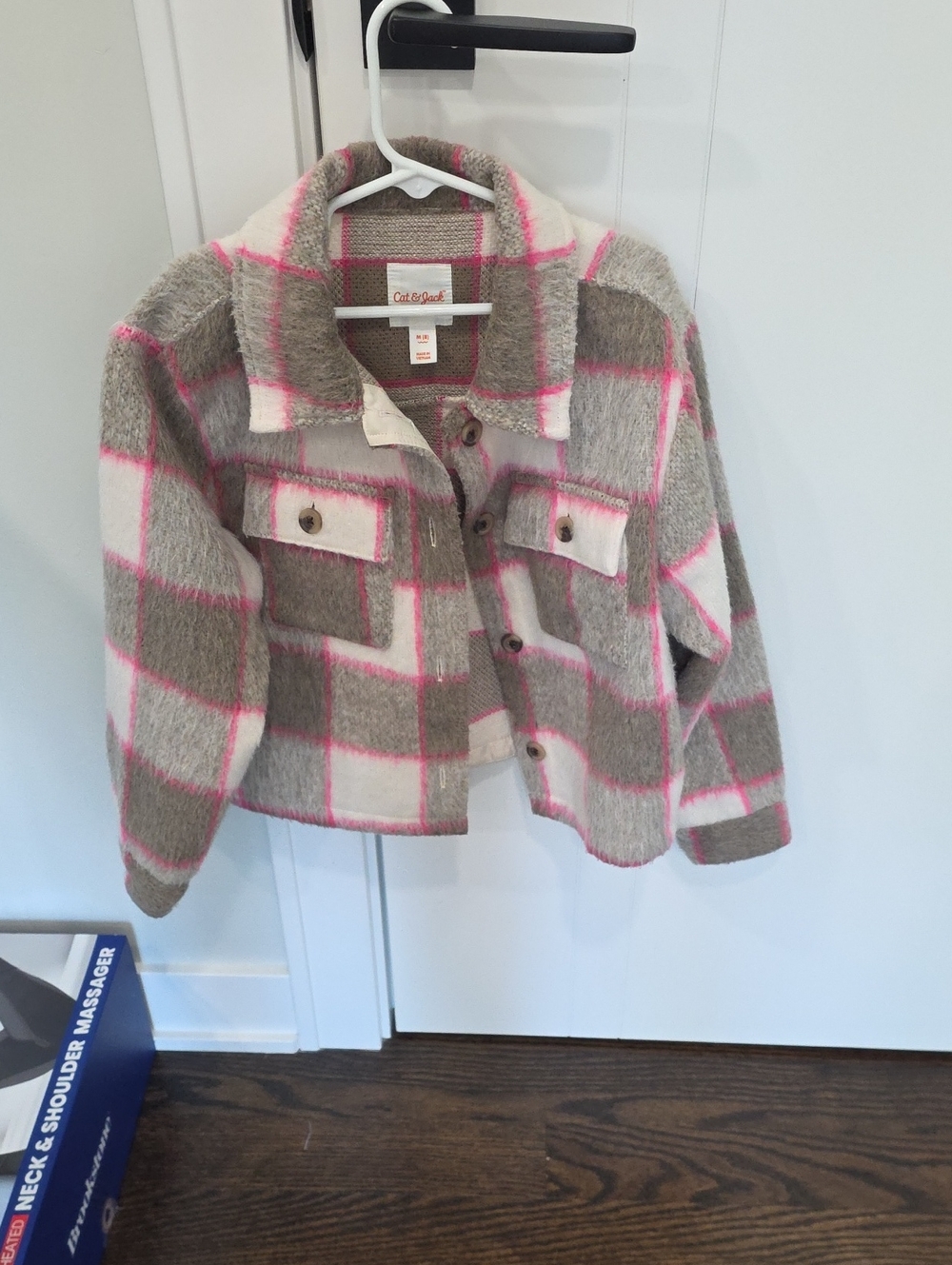 Cat & Jack Pink, Gray & White Plaid Shacket Jacket